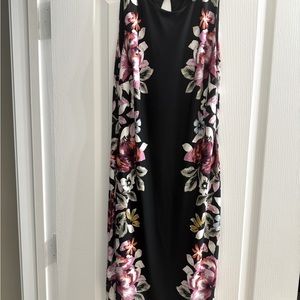 Black sleeveless White House Black Market dress, flowers down the sides